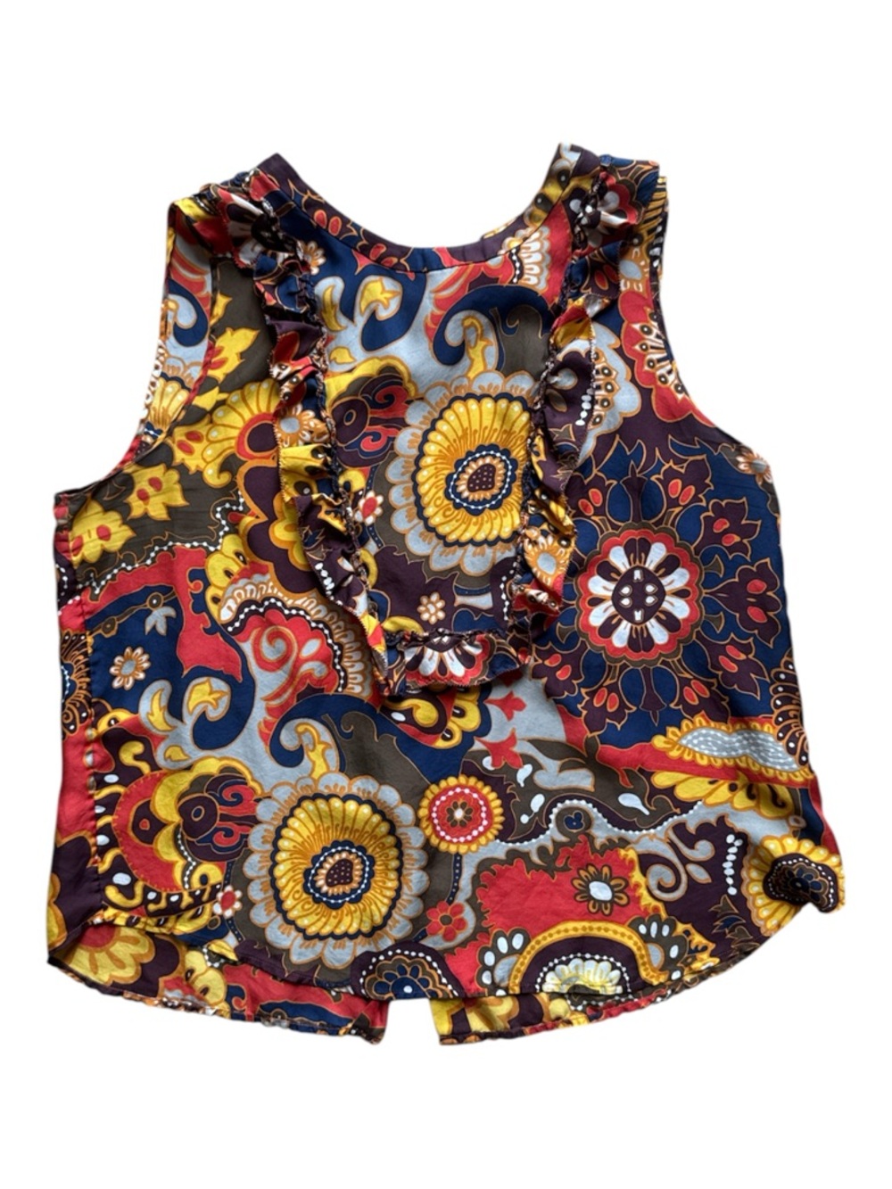 J. Crew Brown and Yellow Paisley Silk Tank